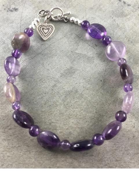 Amethyst Coin Bead Bracelet with Sterling Heart Charm picture