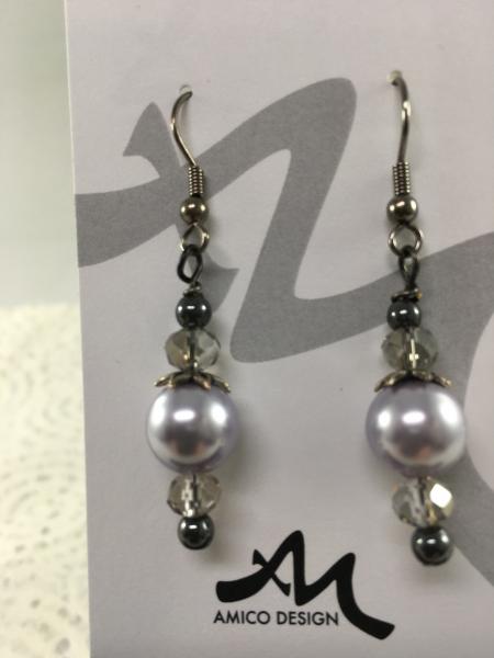 Lavendar Swarovski Pearl and Glass Earrings picture