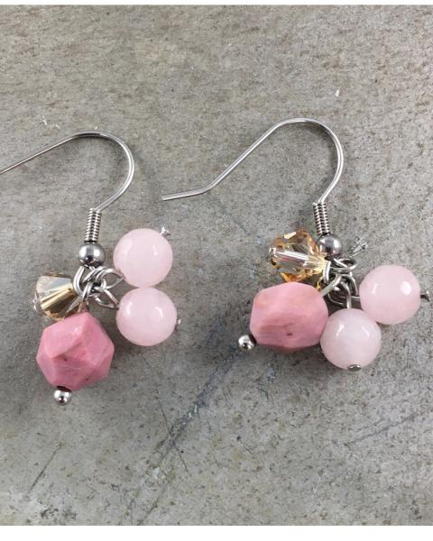 Rose Quartz, Rhodanite and Crystal Earrings picture