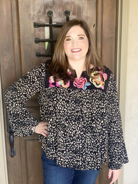 Leopard top with embroidery