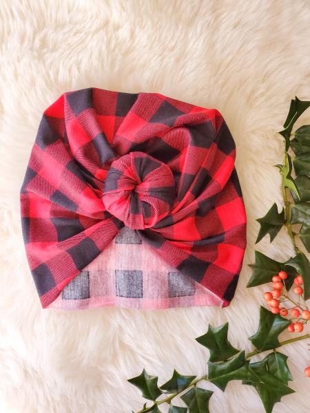 Buffalo plaid knotted turban