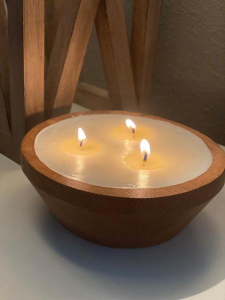 3 Wick Round Dough Bowl Candle picture