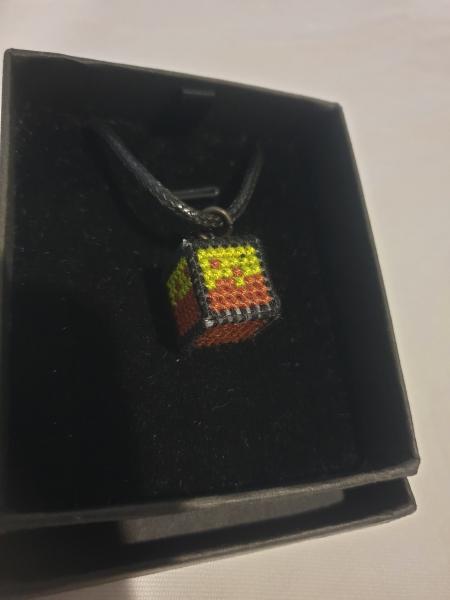 Minecraft Cube pendant - Cross Stitch