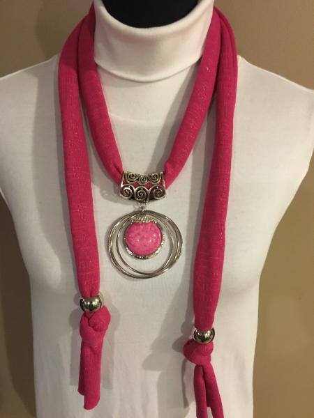Hot Pink Scarf/rhinestones on pendant