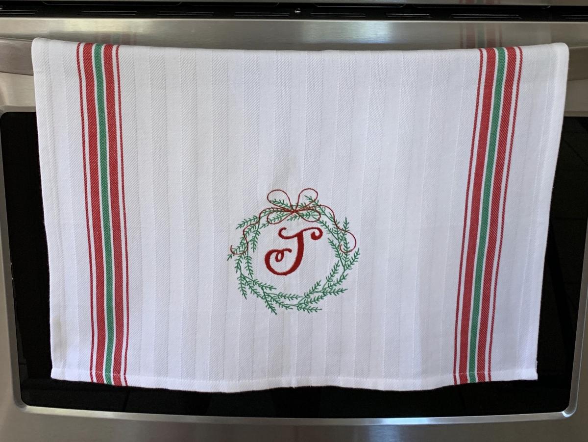 Personalized farmhouse embroidered wreath towel picture