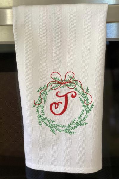 Personalized farmhouse embroidered wreath towel picture