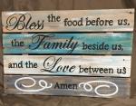 Teal "Bless this food" wall art