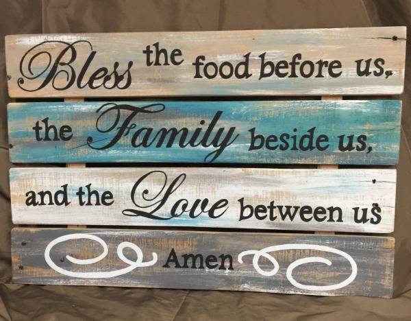 Teal "Bless this food" wall art