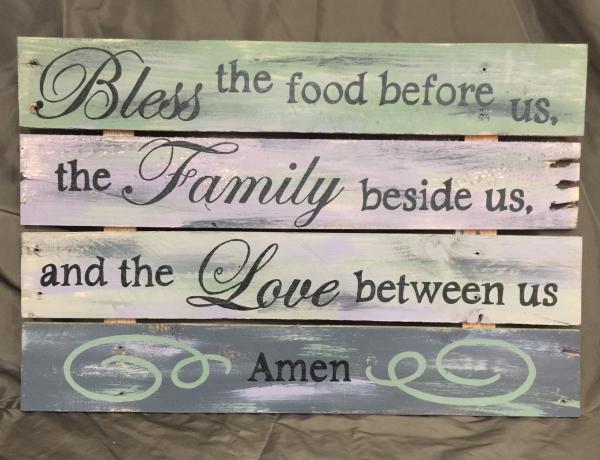 Green and gray "Bless this food" wall art picture