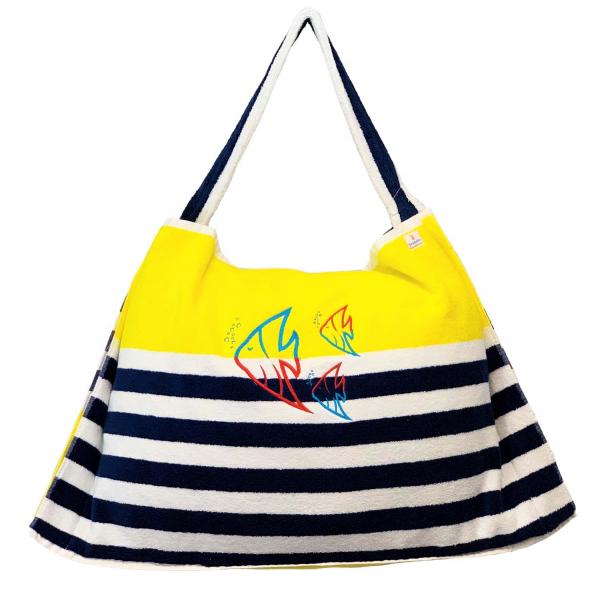 Yellow/Navy Resort Beachable - 3 in 1 beach towel, tote bag, chair cover picture