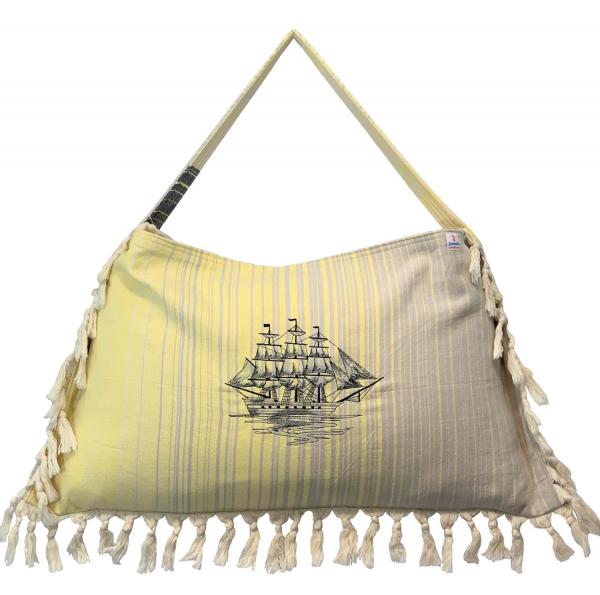 Yellow/Gray Turkish Beachable - Customizable 3 in 1 beach towel, tote bag, chair cover