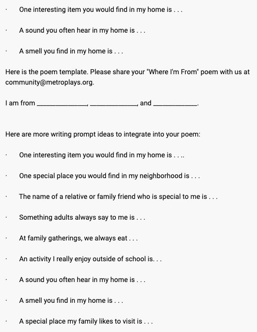 Metro Theater Co: "Where I'm From" Poem picture