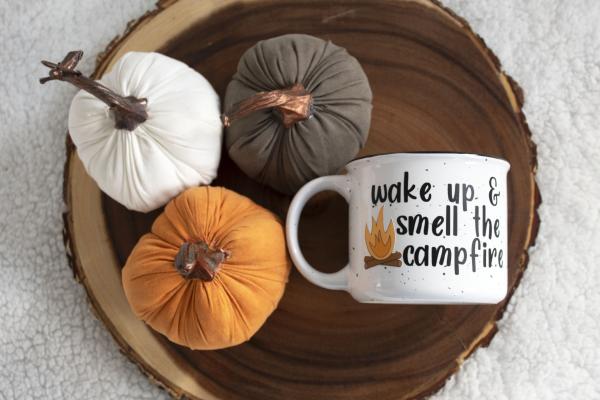 Wake up and smell the campfire mug picture