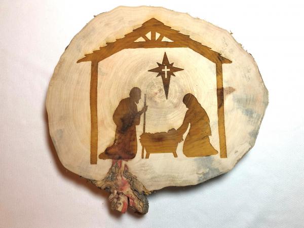 Nativity wall plaque, solid boxelder, no bark.