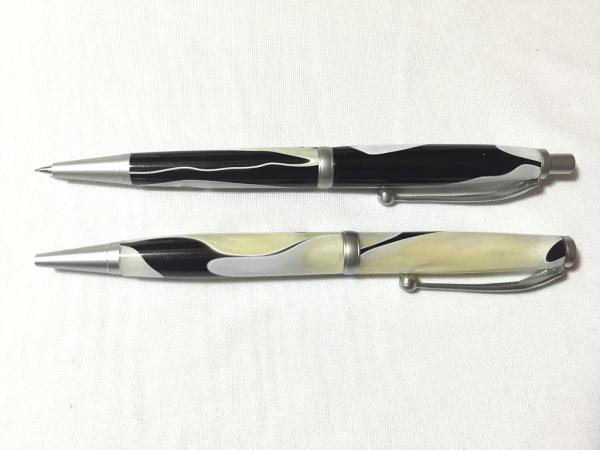 2 piece pen and pencil set, brushed chrome hardware.