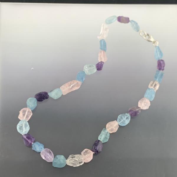 Natural Gemstone Necklace of Aquamarine, Amethyst and Rose Quartz picture