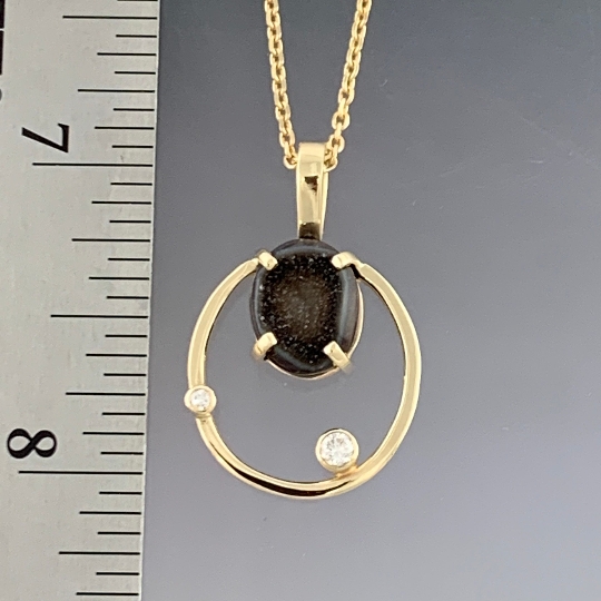 14kt Yellow Gold Drusy-Druzy and diamond oval pendant with gold chain, ready to ship, one of a kind picture