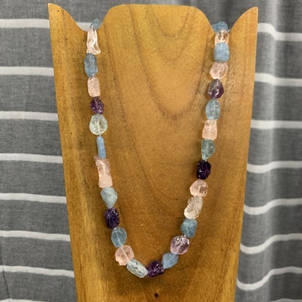 Natural Gemstone Necklace of Aquamarine, Amethyst and Rose Quartz picture