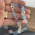 Natural Gemstone Necklace of Aquamarine, Amethyst and Rose Quartz