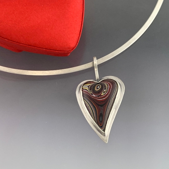 Corvette Fordite Heart Pendant in Sterling Silver, One of a Kind, Ready to Ship picture