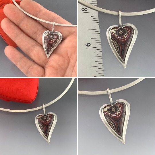 Corvette Fordite Heart Pendant in Sterling Silver, One of a Kind, Ready to Ship picture