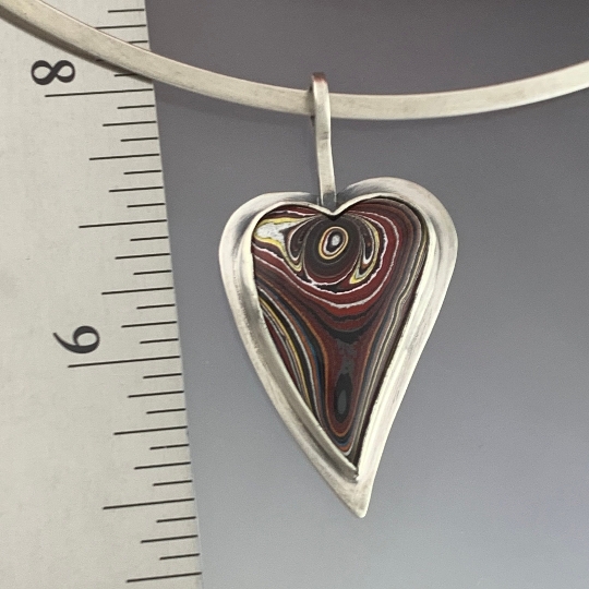 Corvette Fordite Heart Pendant in Sterling Silver, One of a Kind, Ready to Ship picture