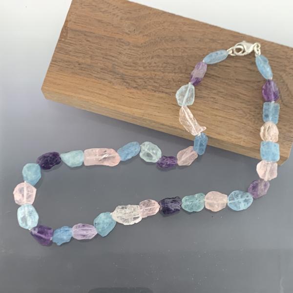 Natural Gemstone Necklace of Aquamarine, Amethyst and Rose Quartz picture