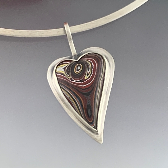 Corvette Fordite Heart Pendant in Sterling Silver, One of a Kind, Ready to Ship picture