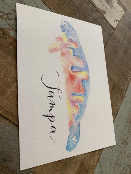 Local artist Manatee print watercolor postcard