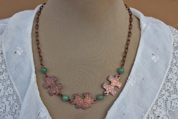N322 Lace Textured Copper Puzzle Pieces Necklace picture