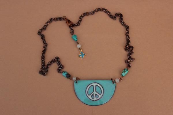 N483 Aqua Enamel Peace Sign & Copper picture