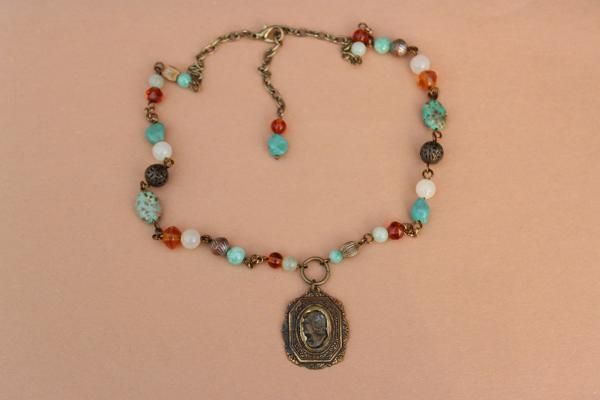 N492 Brass Cameo with Gemstone Beads