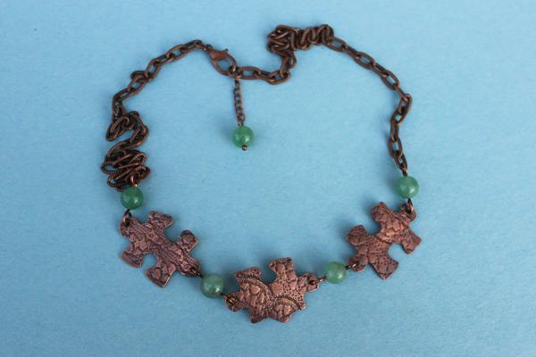 N322 Lace Textured Copper Puzzle Pieces Necklace picture