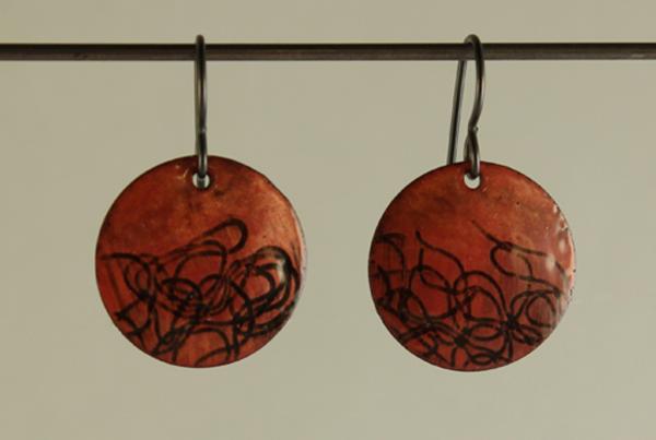 E393 Textured Copper & Enamel Discs