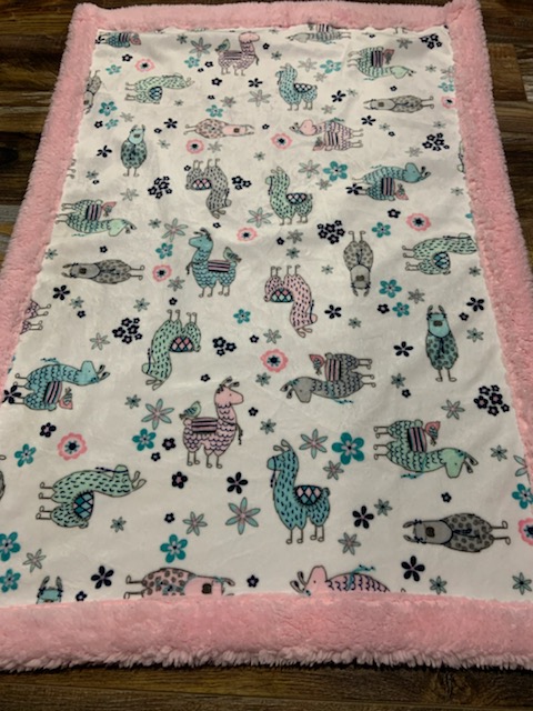 Llama/Pink Minky Blanket picture