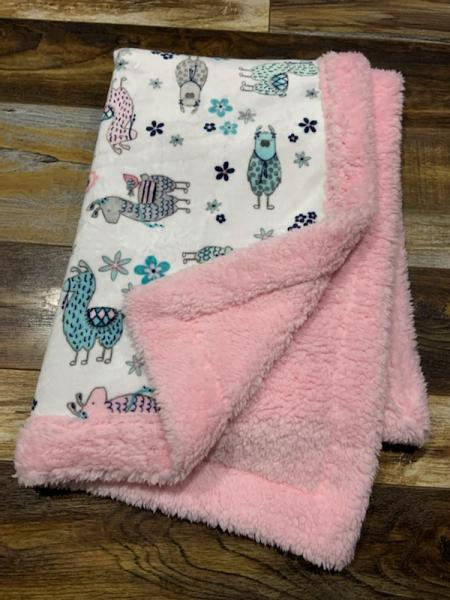 Llama/Pink Minky Blanket picture