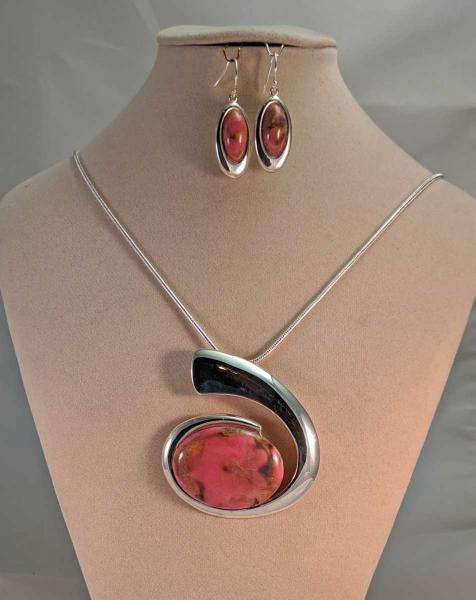 Rhodonite Infinity Pendant and Earrings #4391,4392