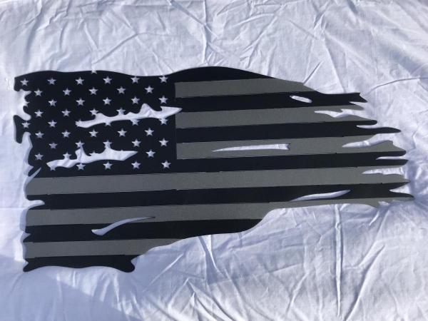 Distressed American Flag in Black and Silver - Large picture