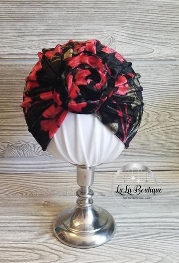 Red and Black Floral Velour Baby Headwrap- 3 STYLES! picture