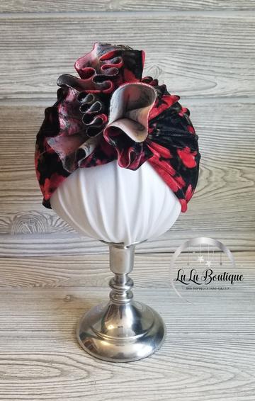 Red and Black Floral Velour Baby Headwrap- 3 STYLES! picture