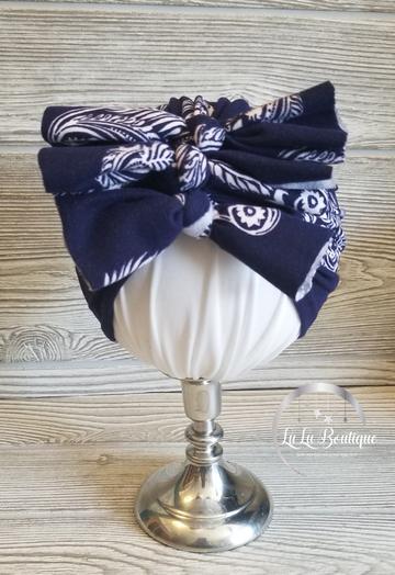 Navy Paisley Baby Headwrap- 3 STYLES! picture