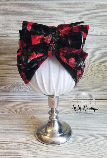 Red and Black Floral Velour Baby Headwrap- 3 STYLES! picture