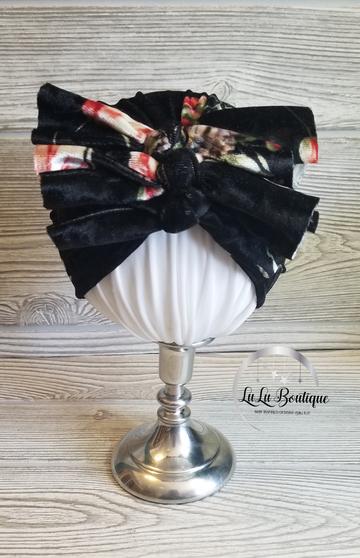 Black and Coral Pink Velour Baby Headwrap- 3 STYLES!