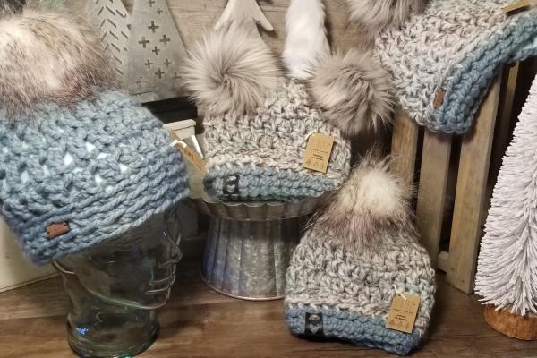 AJ HATS-handmade. fleece lined.WARM-  Succulent Seaglass