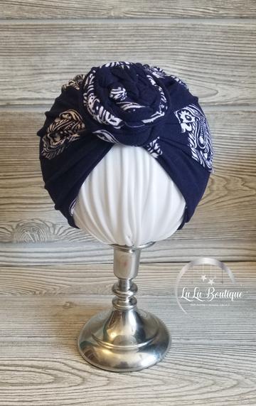 Navy Paisley Baby Headwrap- 3 STYLES! picture