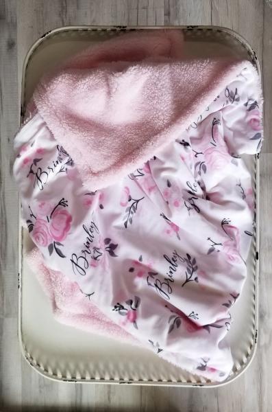 PINK AND GRAY FLORAL- Personalized Sherpa Lined Baby Blanket