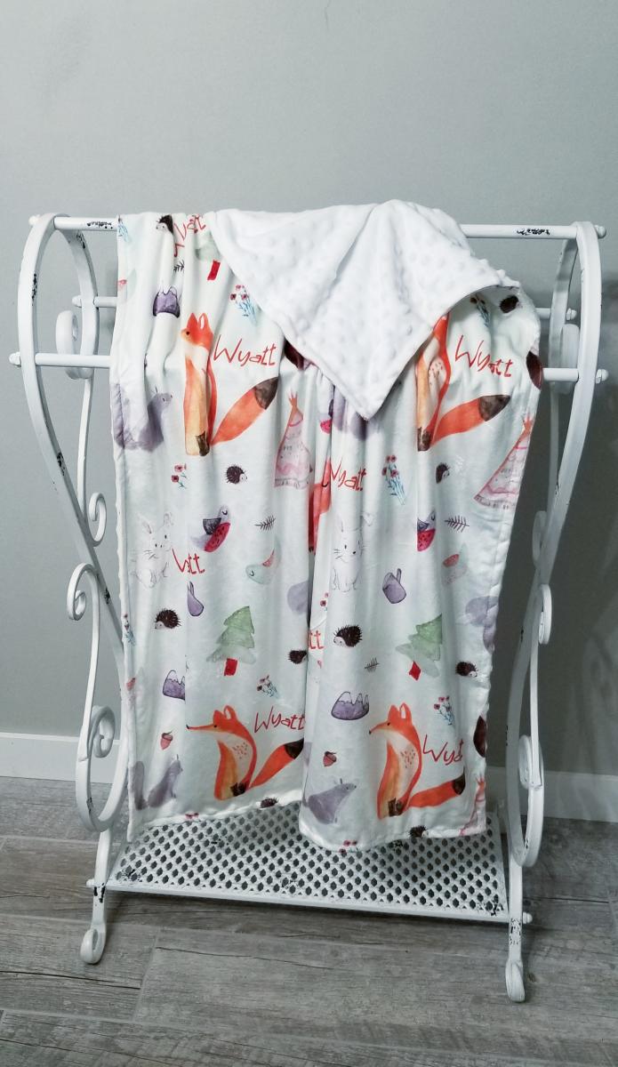 WOODLAND ANIMALS-Personalized Minky Lined Baby Blanket picture