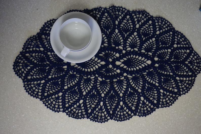 Navy Oval Pineapple Doily 23" X 14" picture