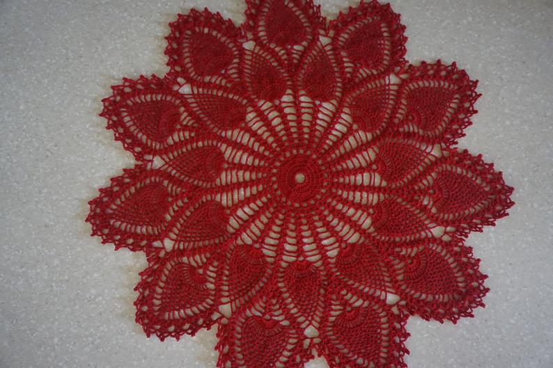 Christmas Red Pineapple Doily Approx. 15 inches