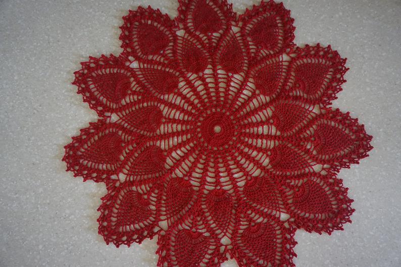 Christmas Red Pineapple Doily Approx. 15 inches picture